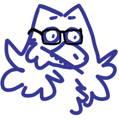 Sketch drawn by Silver. It's their fursona, Opal, a Microraptor. They're dark blue, and usually fully colored as iridescent. Opal wears blocky glasses and has long fluffy hair parted down the middle.