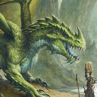 Watercolor painting of a chromatic green dragon (Pathfinder), by Filip Burburan.